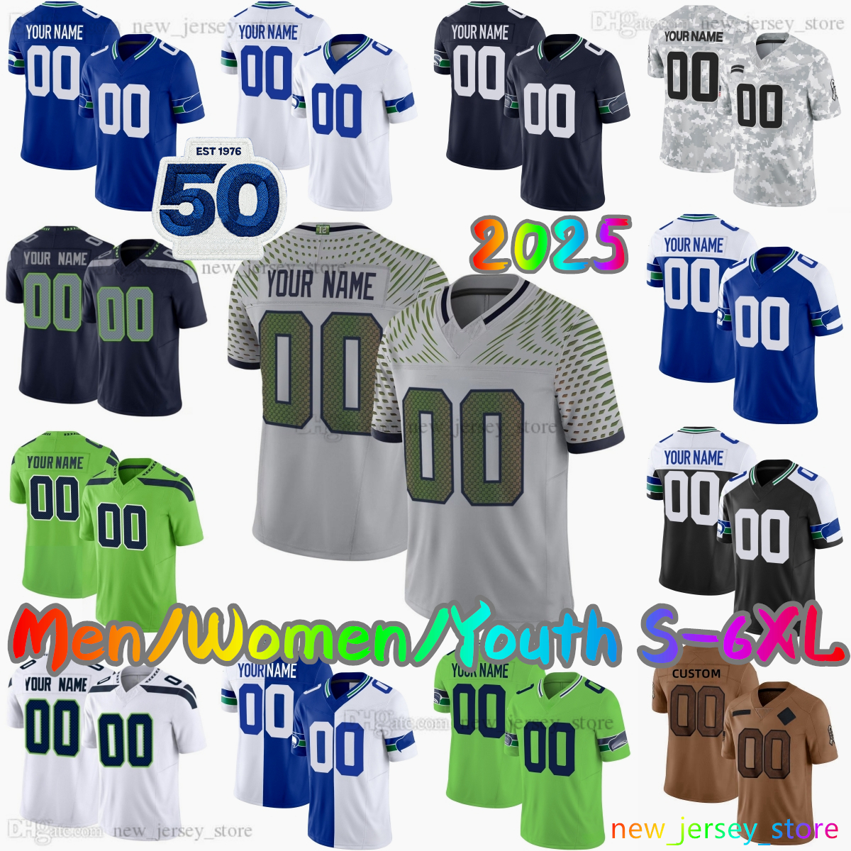 2025 Custom S-6XL DIY 91 Byron Murphy II Football Jersey 11 Jaxon Smith-Njigba 14 Sam Darnold 8 Coby Bryant 10 Cooper Kupp 9 Kenneth Walker III 12 th Fan Stitched Jerseys