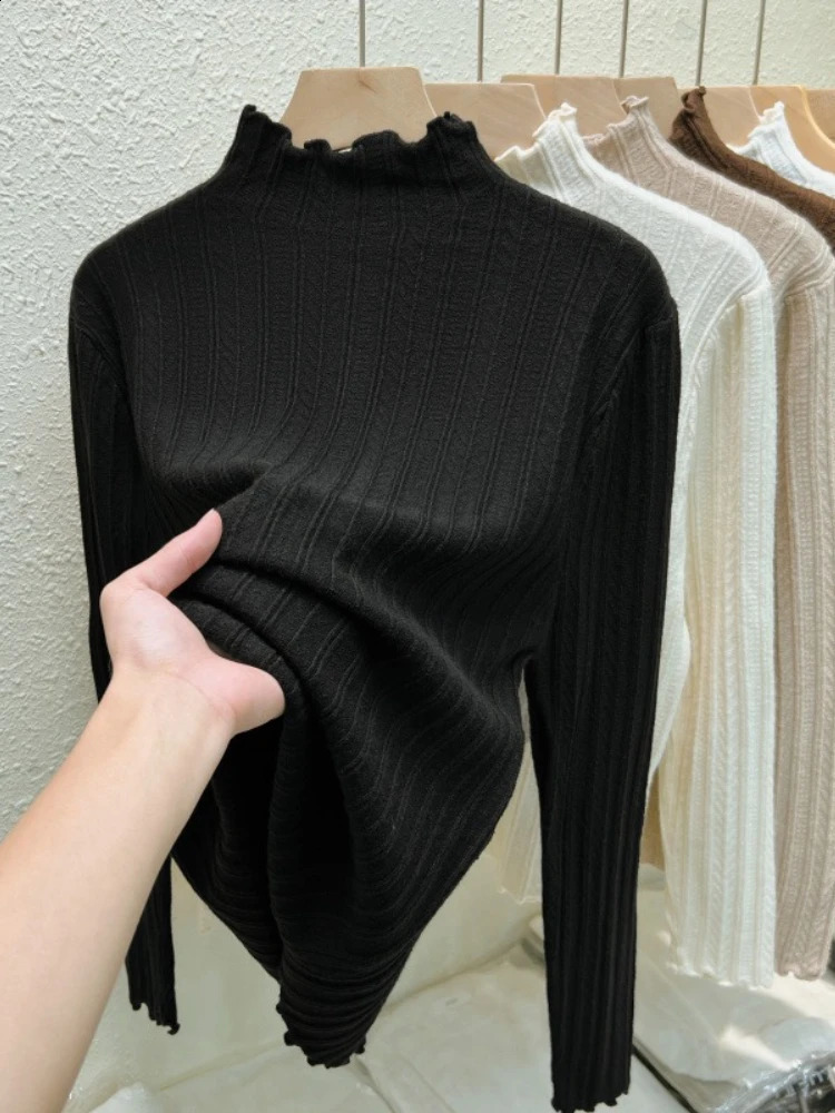 Ruched Autumn Winter Sweaters Women Fashion Turtleneck Pullover Slim Long Sleeve Knitted Jumpers Soft Warm Pull Femme Tops 250911