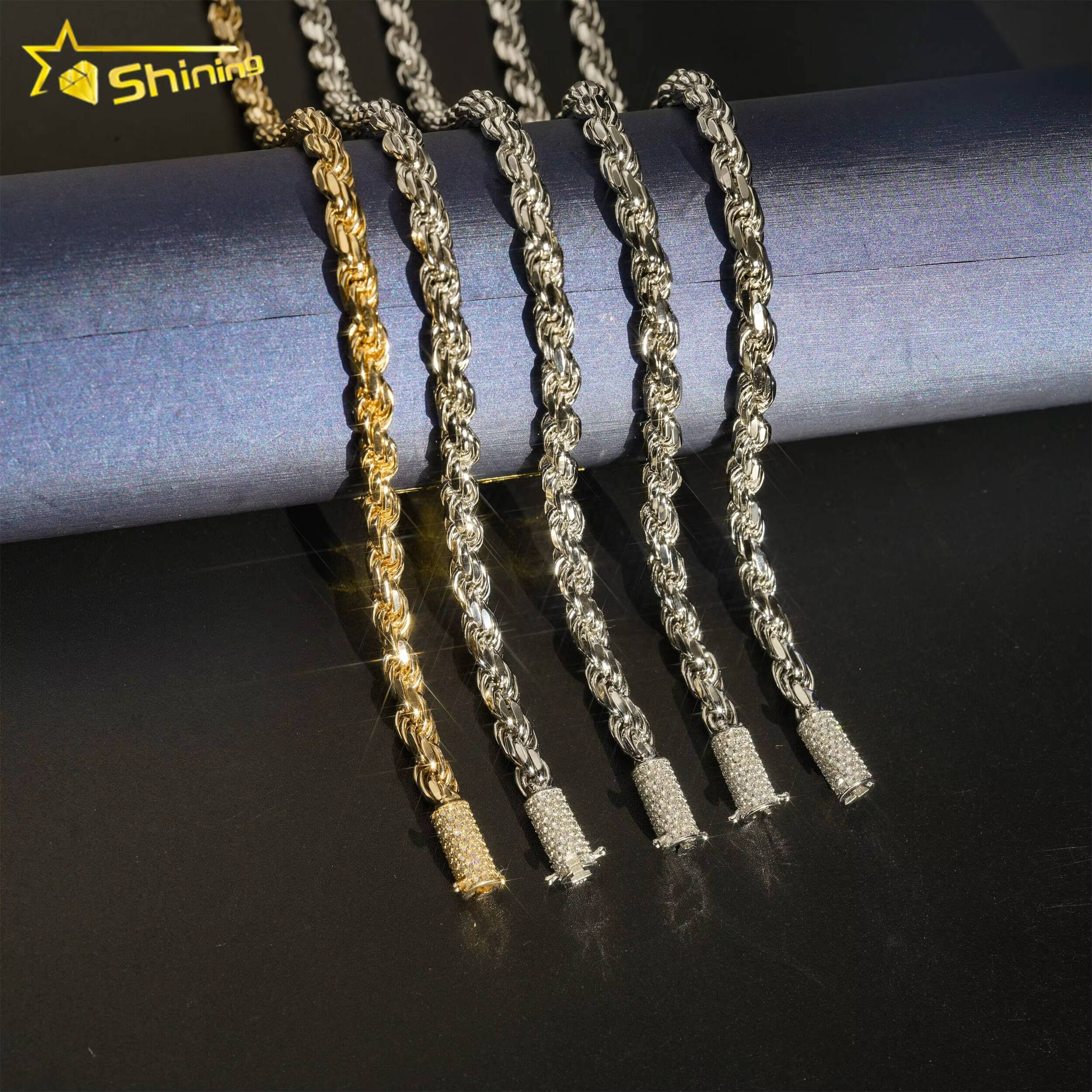 Fashion Fine Jewelry 6mm Rope Chain Hip Hop Luxury 925 Sterling Silver High Quality 18k Gold Plated Custom Men Rope Chain