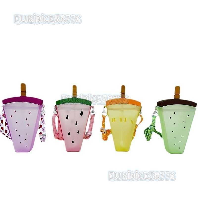 Watermelon Straw As Plastic Water Cup Portable Strap Cold Water Cup Water Bottle H250911