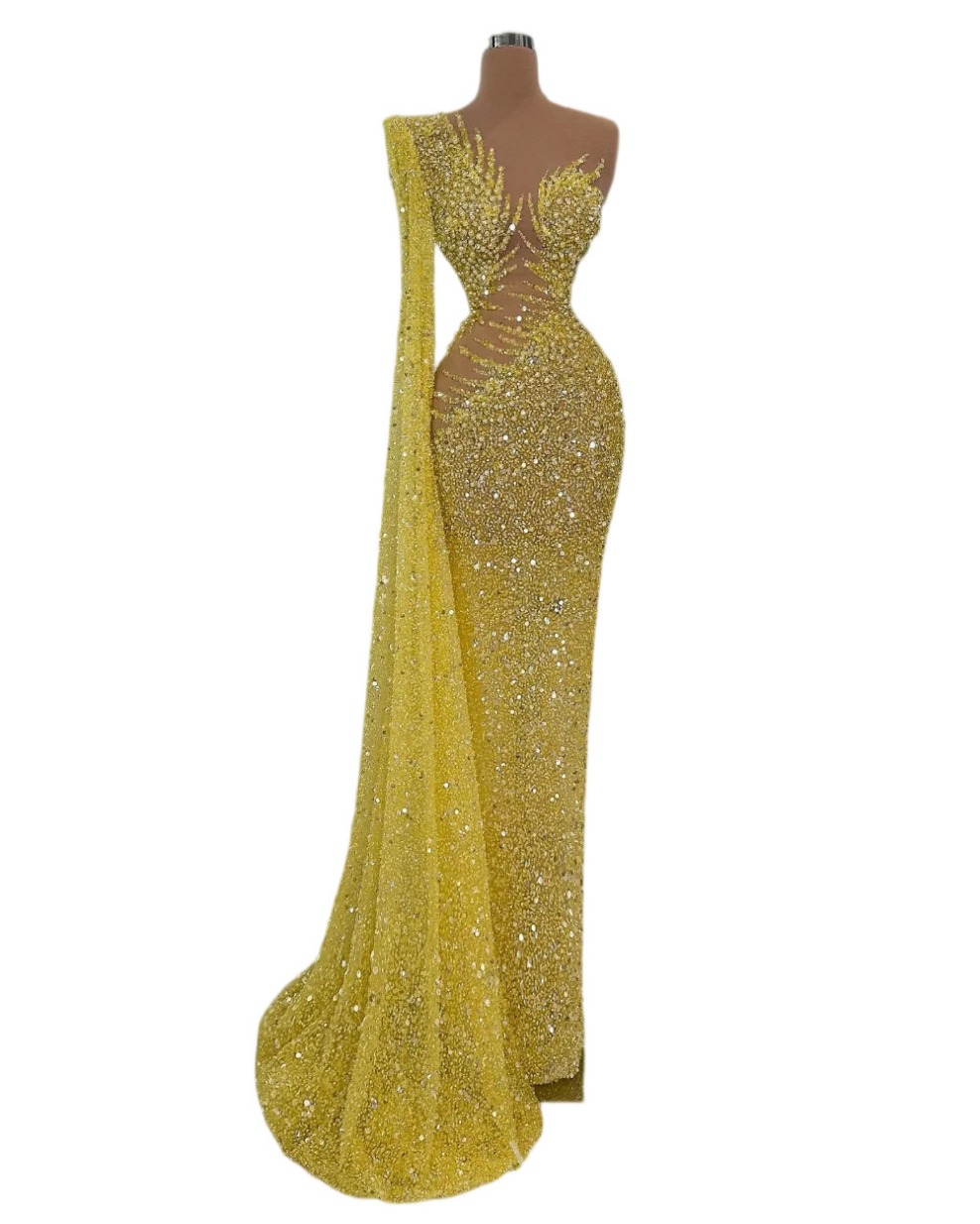 2025 Gold Prom Dresses for Black Women Evening Dresses Illusion Mermaid Promdress Beaded Lace One Shoulder Sequined Lace Pearls Second Reception Gowns