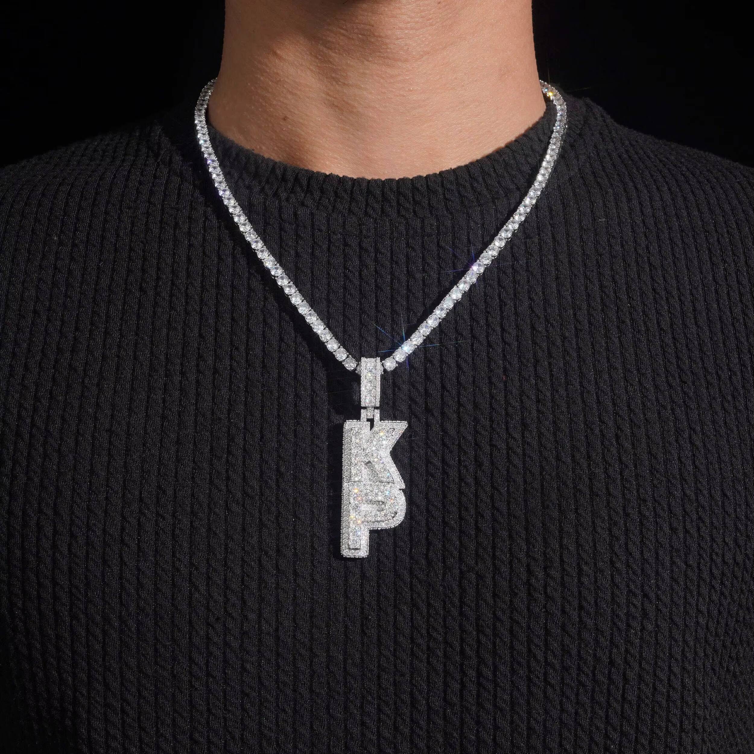 Iced Out Buss Down 925 Silver VVS Moissanite Diamond Vertical Name Letter Pendant Custom Pendant