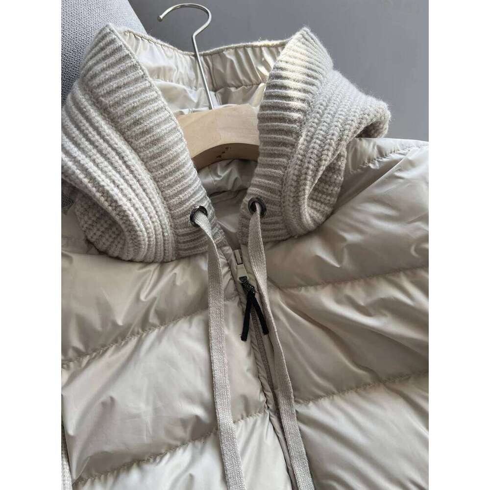 Lagabogy 2025 New Autumn Winter Knitted Patchwork White Duck Down Jacket Women Drawstring Hooded Warm Lightweight Puffer Coat