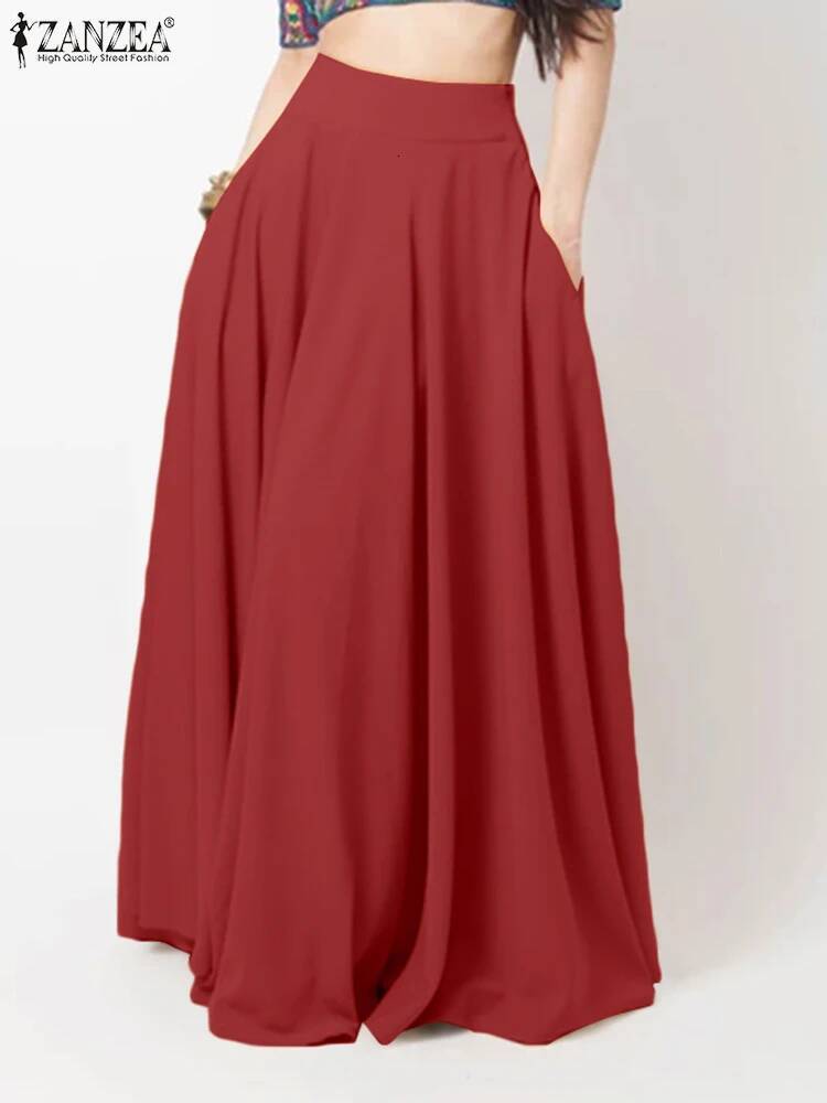 2024 ZANZEA Women Spring Sundress Fashion Maxi Skirts Elegant Long Party Vestidos Female High Waist Solid Robe Beach Faldas Saia dongdumaoyi