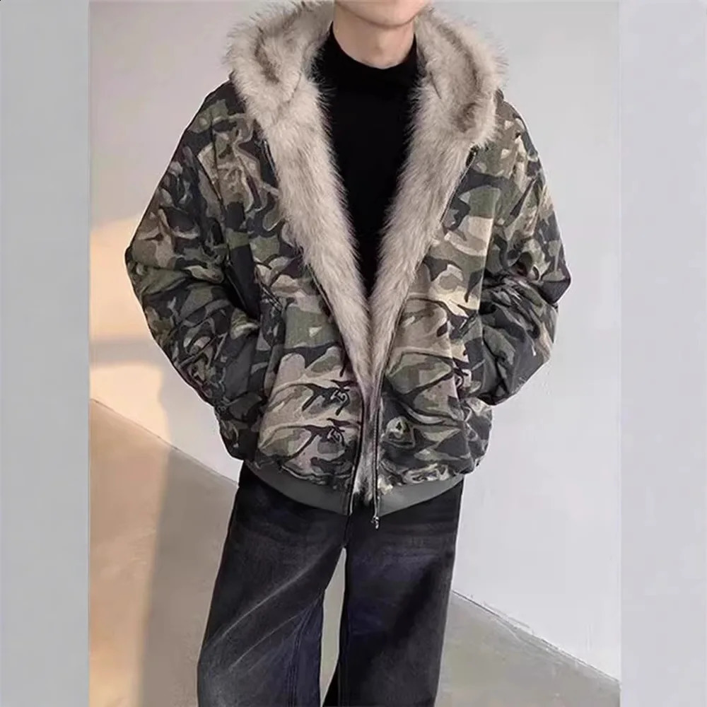Print Parkas Hooded Long Sleeve Men Parka Zipper Cardigan Coats Pockets High Street Outerwear Loos Fit Autumn 2025 Spliced 250911