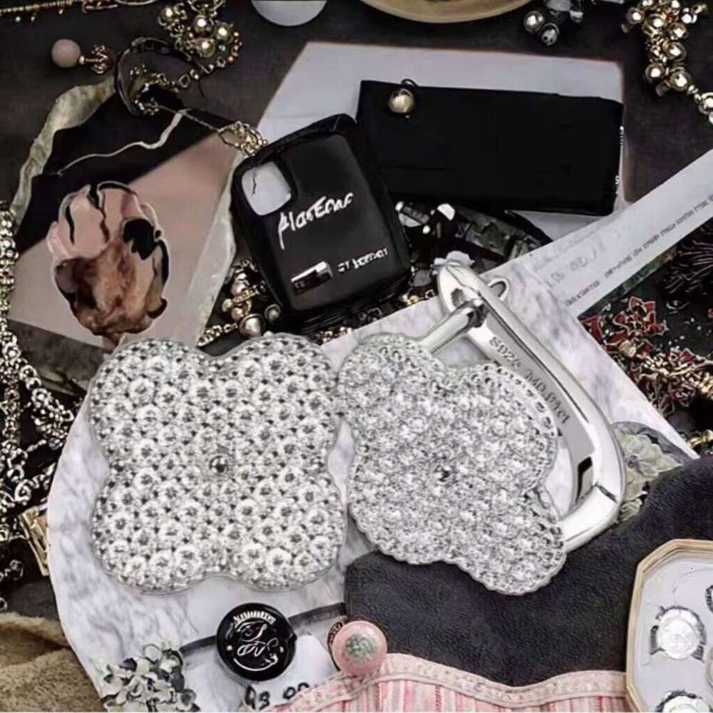 Certified Women's Sterling Sier Moissanite Flower Earrings with Four-leaf Clover Clip Full Cluster