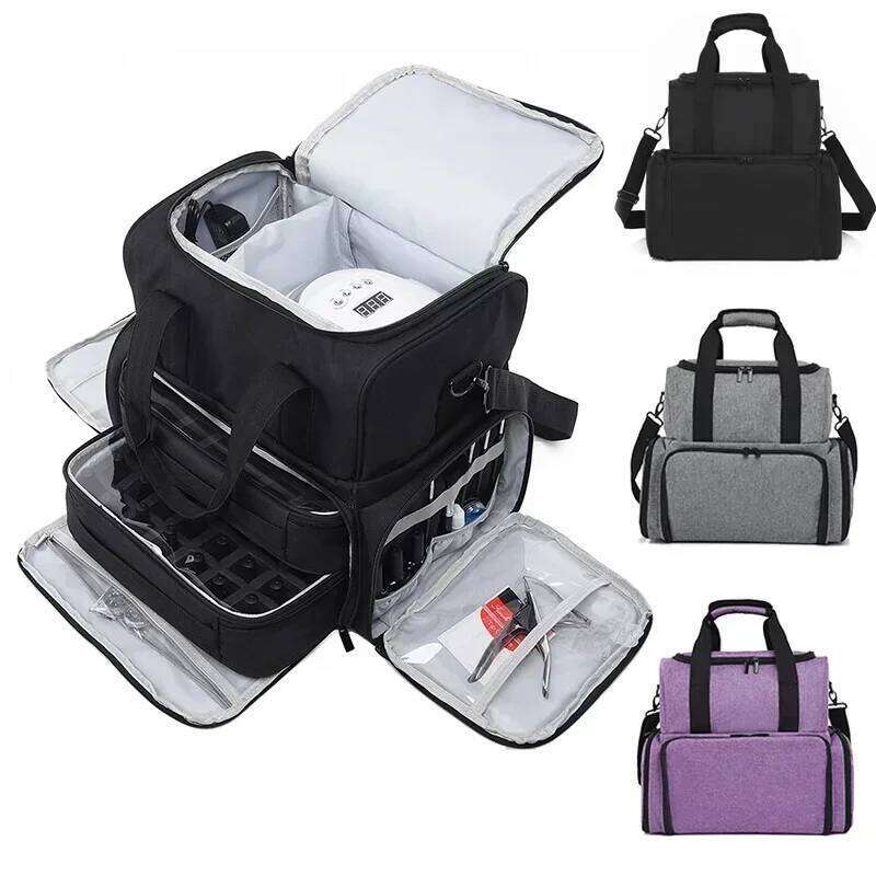 Portable 3 Layer Nail Polish Organizer Women's Travel Essential Oil Box Multi-function Storage Shoulder Bag