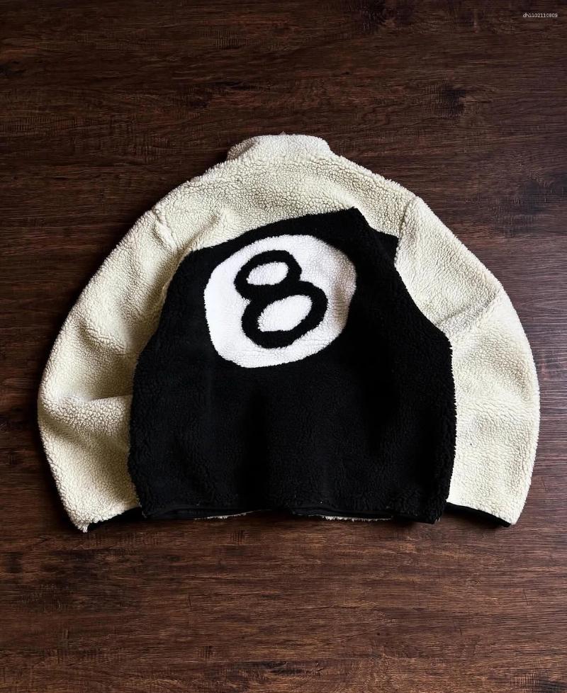 Men's Jackets Oversized Letter No. 8 Billiard Embroidery Streetwear Reversible Y2K Clothes Hip Hop Mens Womens Zipper Cotton Coats
