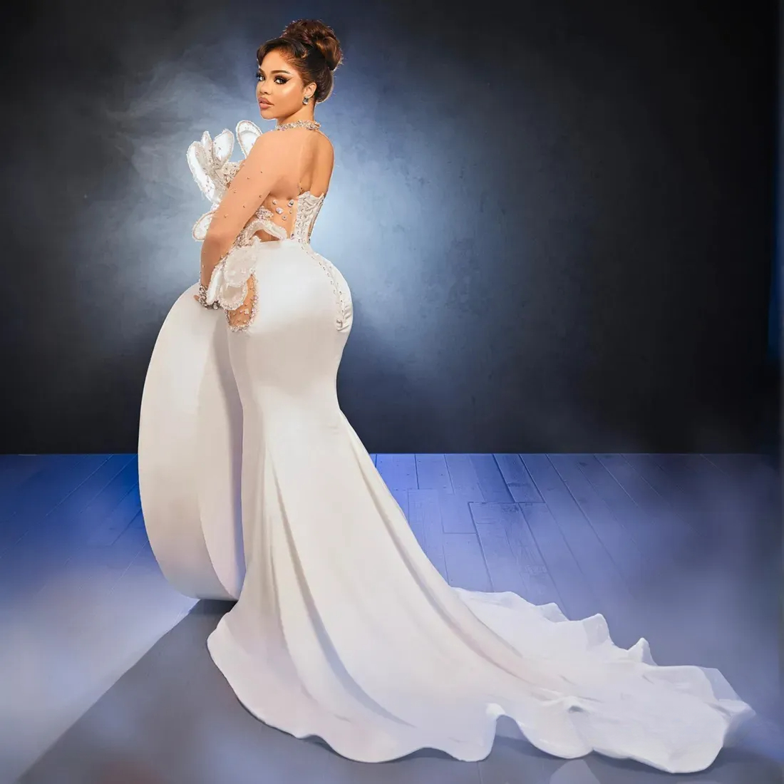 New 2025 Aso Ebi Prom Dresses for Black Women Mermaid Long Sleeves High Neck Illusion Rhinestones Promdress Evening Dresses Birthday Party Dress Guest