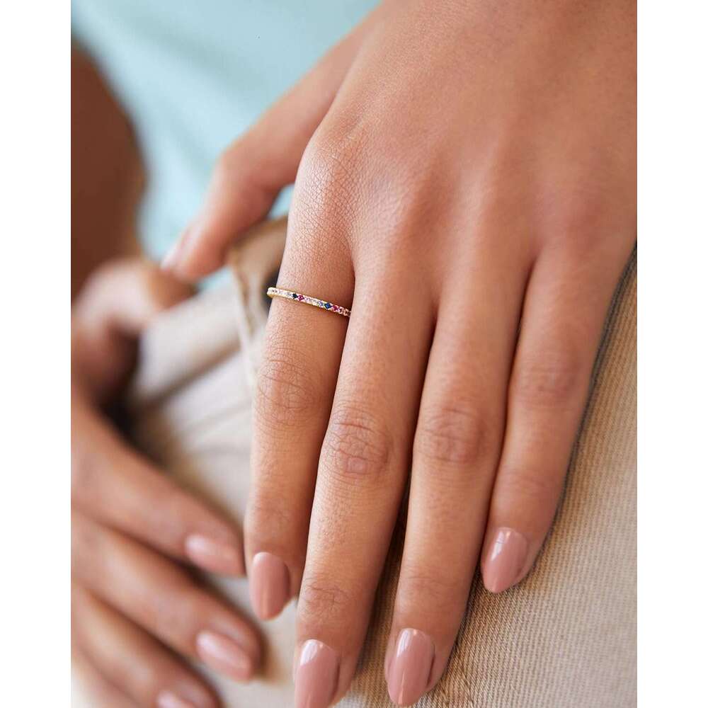 14K Gold Plated Sterling Sier Colored CZ Stones Stackable Ring | Simulated Dia Eternity Bands for Women