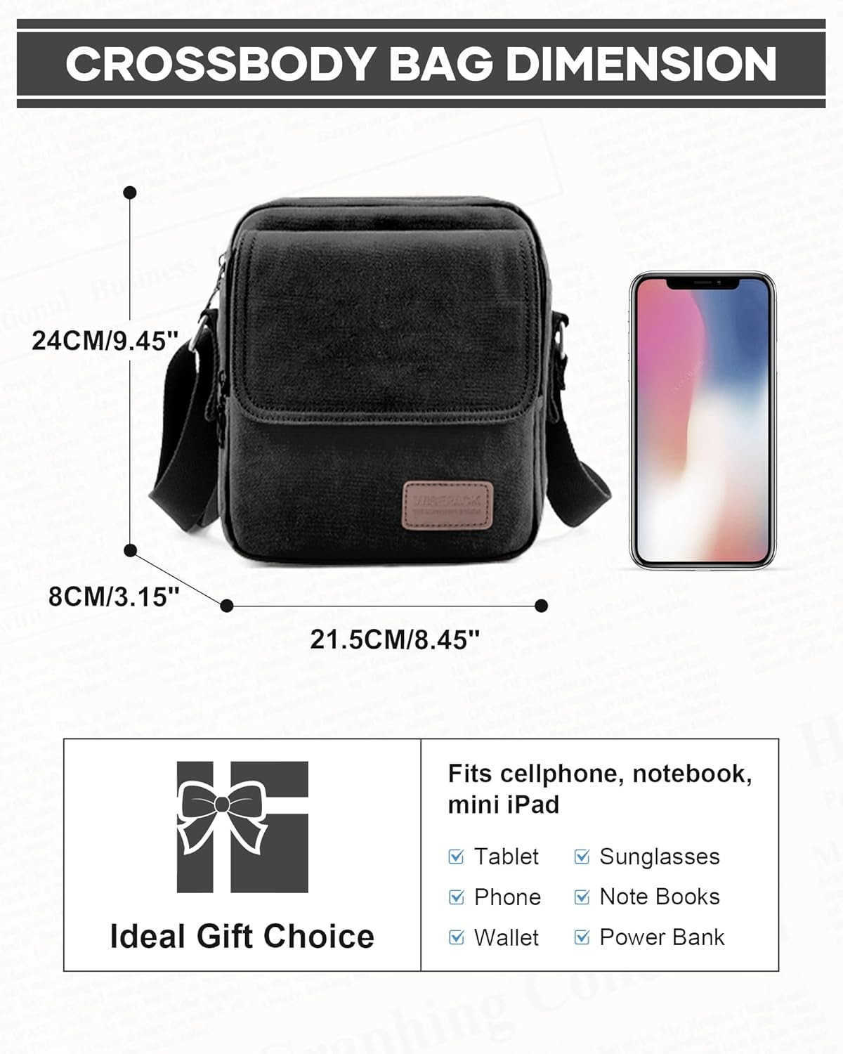 Small Crossbody Bag for MenCanvas Messenger Shoulder Bags Crossbody Satchel Bag Mens Side Bags Over the Shoulder PurseW250911