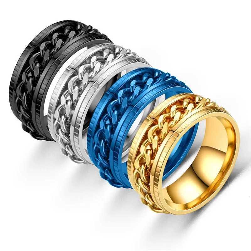 Starry Cool Stainless Steel Rotatable Chain MenRing Multifunctional Fashion 8mm Fidget Spinner Rings Couple Jewelry bague homme W250911