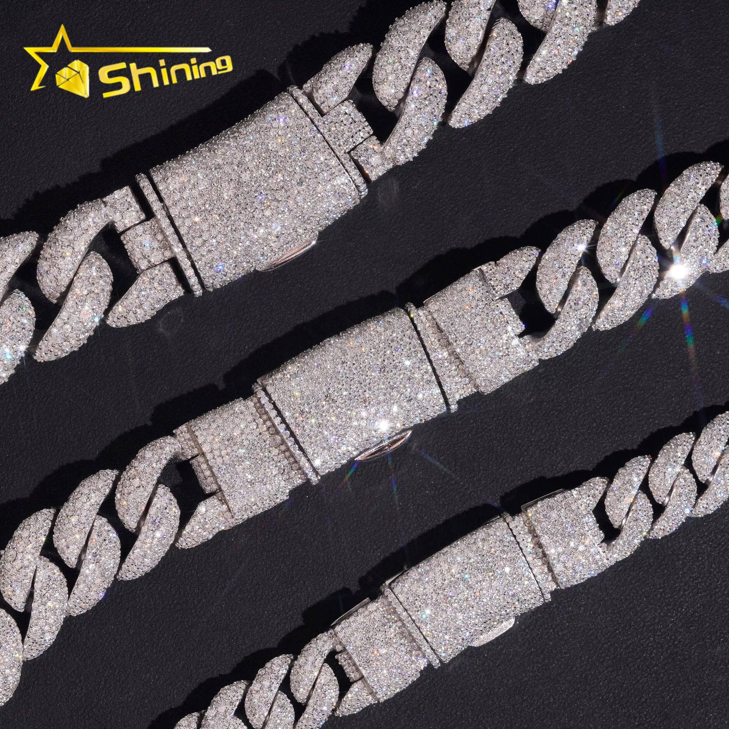 Hip Hop Luxury Rapper Jewelry Iced Out 925 Sterling Silver 20mm 22mm 23mm Mosaic Set Moissanite Cuban Link Chain