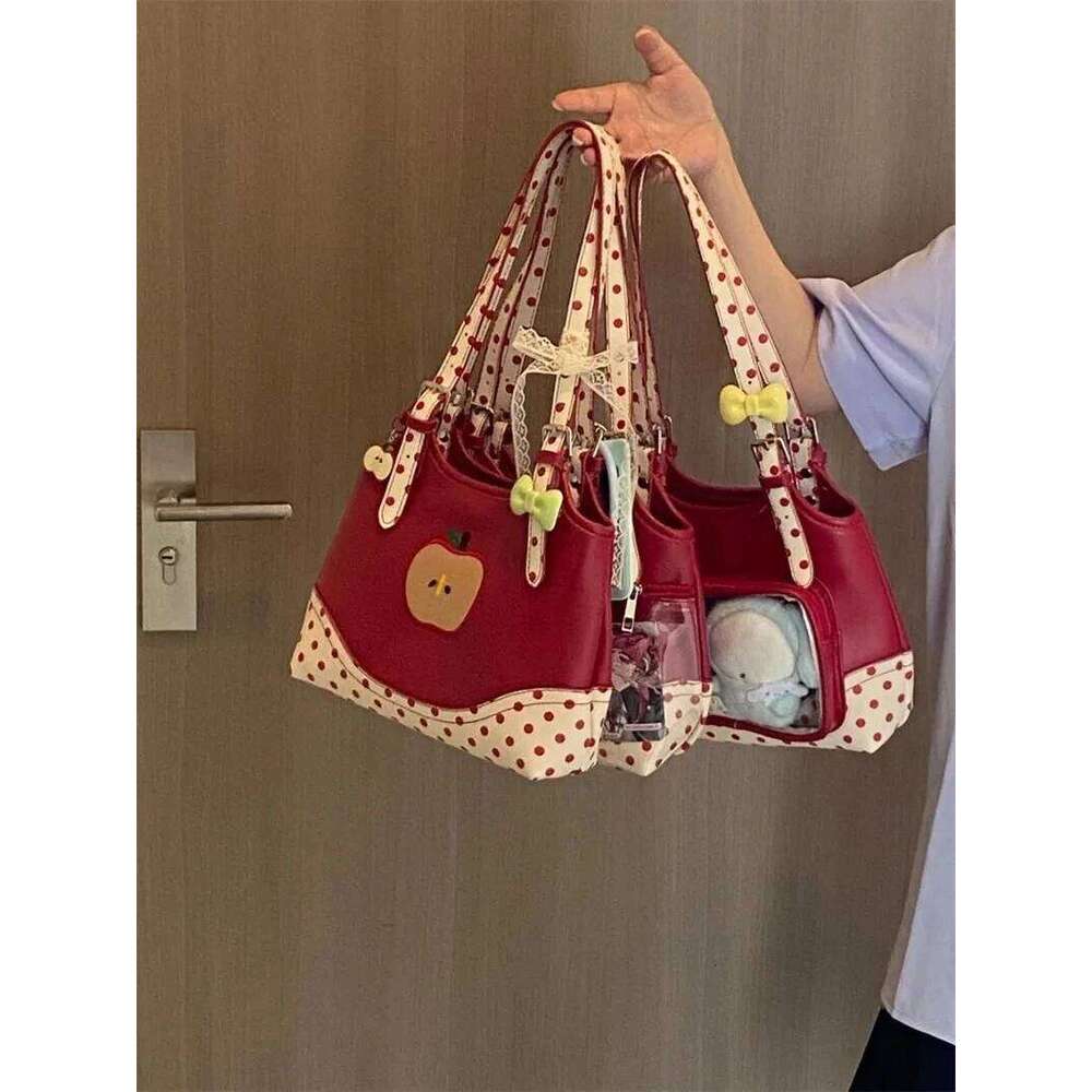Sweet Transparent Ita Bags For Woman Dot Print Apple Shoulder Bag Underarm Bolso Beautiful Sac Femme Practical Bolsos De Mujer