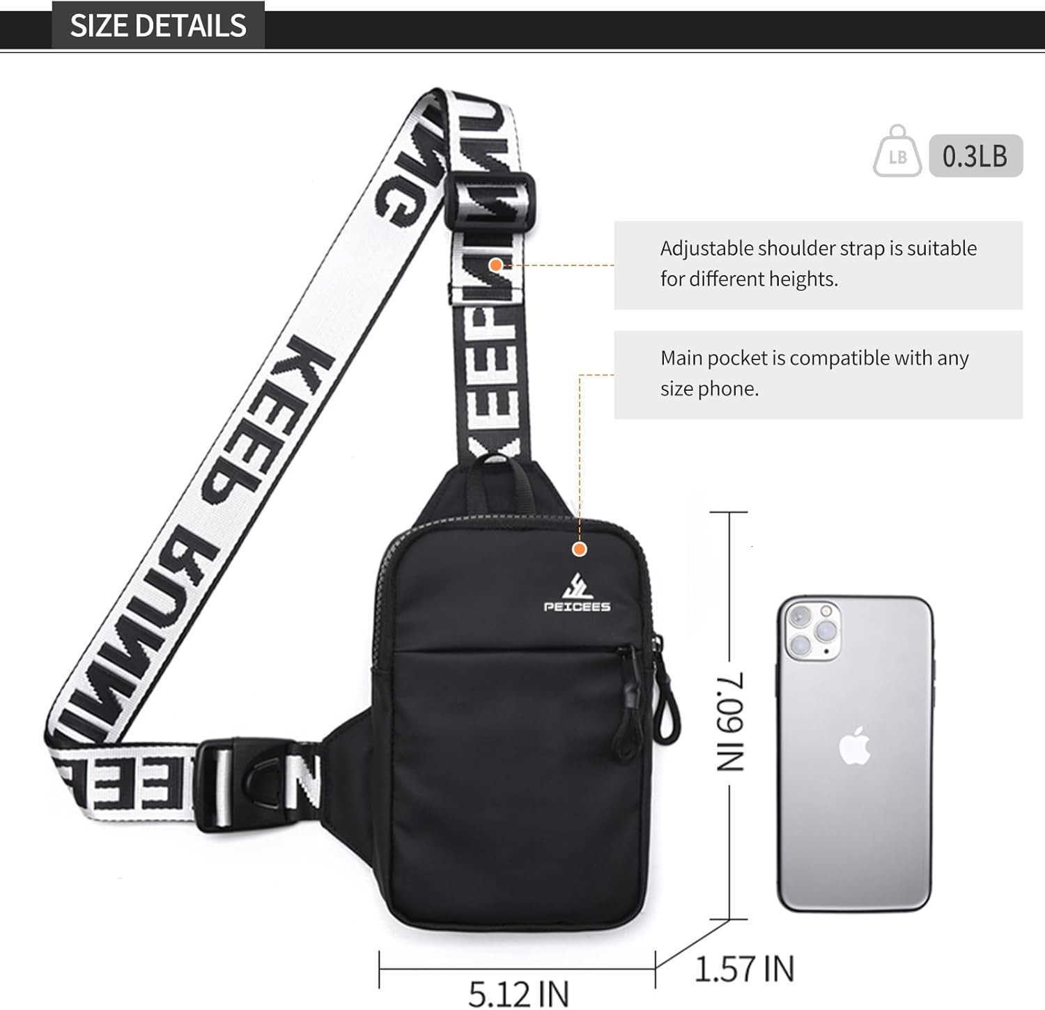 Mini Crossbody Sling Bag Chest Bag Dual Pocket Water Resistant Fanny Pack Running Phone Holder for Men Women Workout Travel BlackW250911