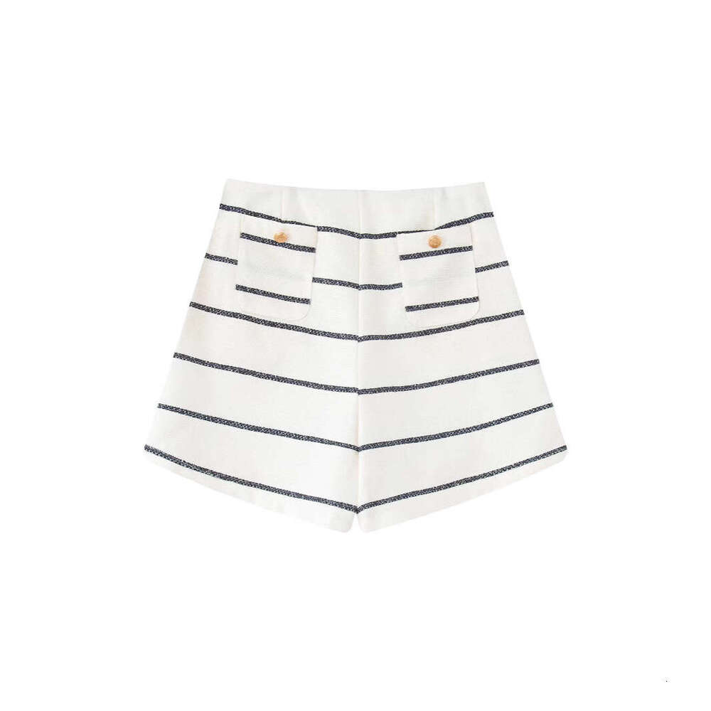 DHEssentials Summer New Simple Elegant Little Chanel Style Short Sleeve Top + Striped Fashion Shorts Set