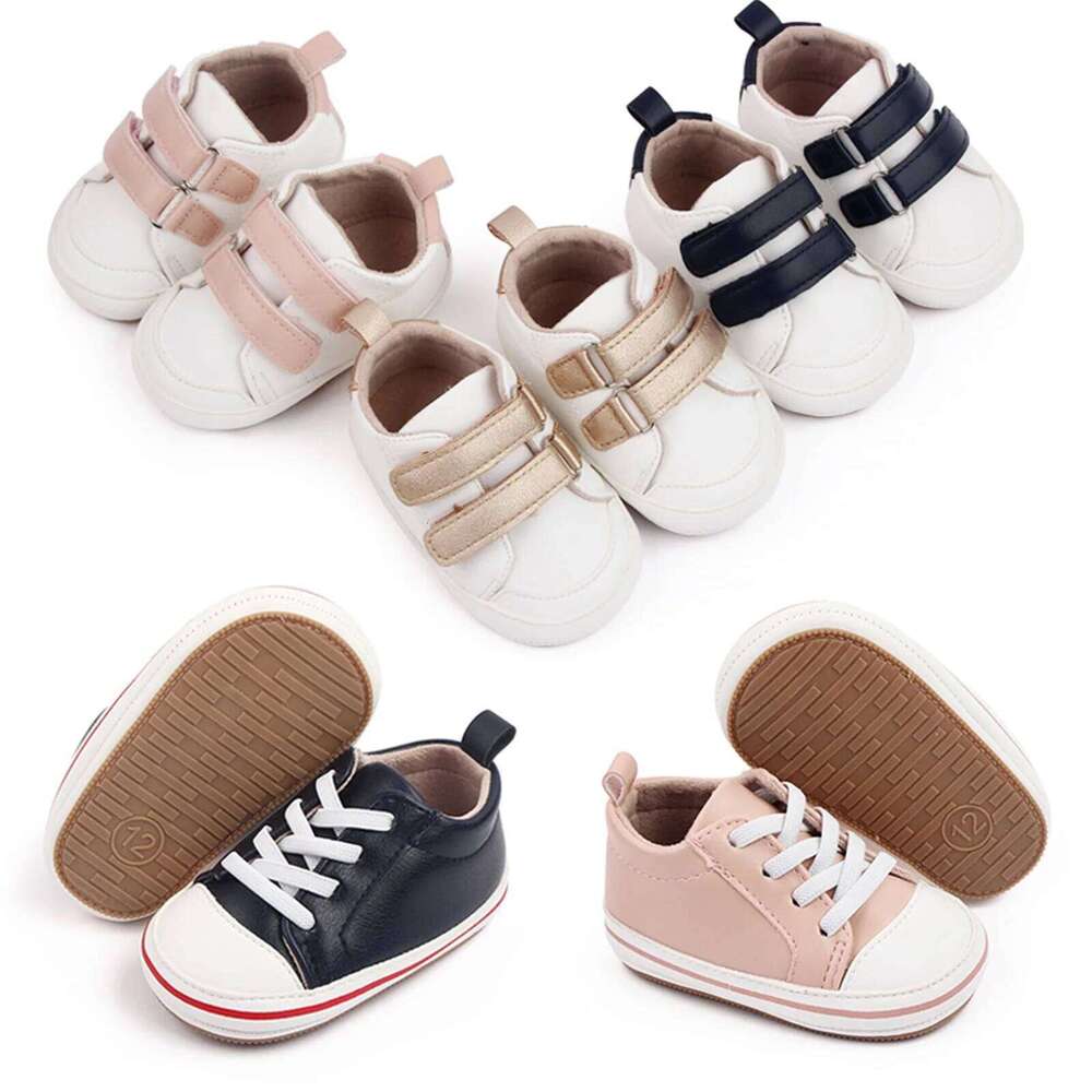 Baby Boys' First Walkers Sneakers - Soft Synthetic & Non-Slip Rubber Sole, Closure, Breathable Fabric Lining for Spring/Fall