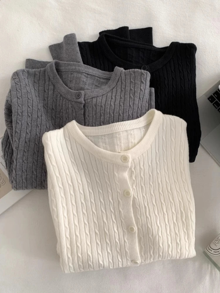 Zjaiss Single Breasted Casual Knitted Sweater Oneck Cardigan Women Autumn Winter Korean Fashion Long Sleeve Tops 250911