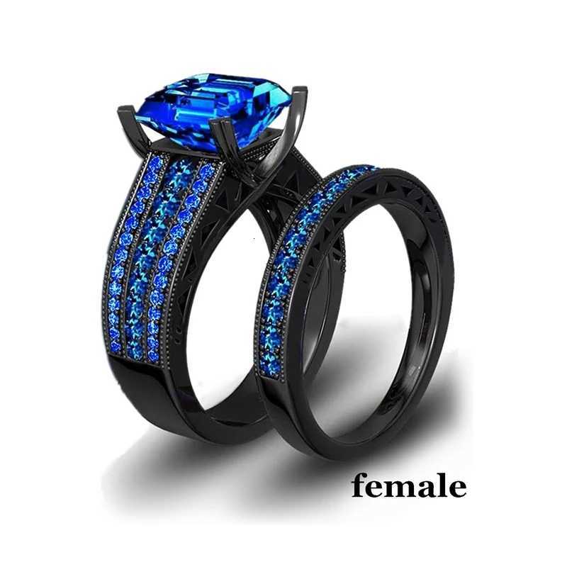 Fashion Jewelry Lovers Rings Womens Blue Zircon Engagement Ring Sets Mens Stainless Steel Wedding Band Anniversary Gift W250911