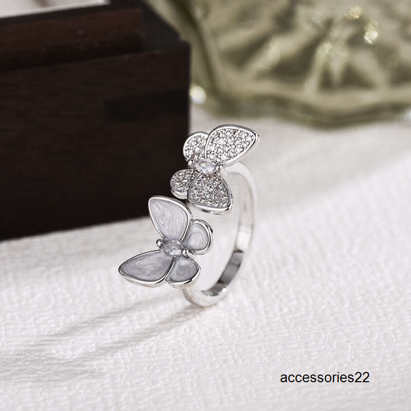 Band Rings DHCollections Stylish Open Adjustable Ring Double Butterfly Inlaid With Mother Of Pearl And Rhinestones Elegant Womens Jewellery