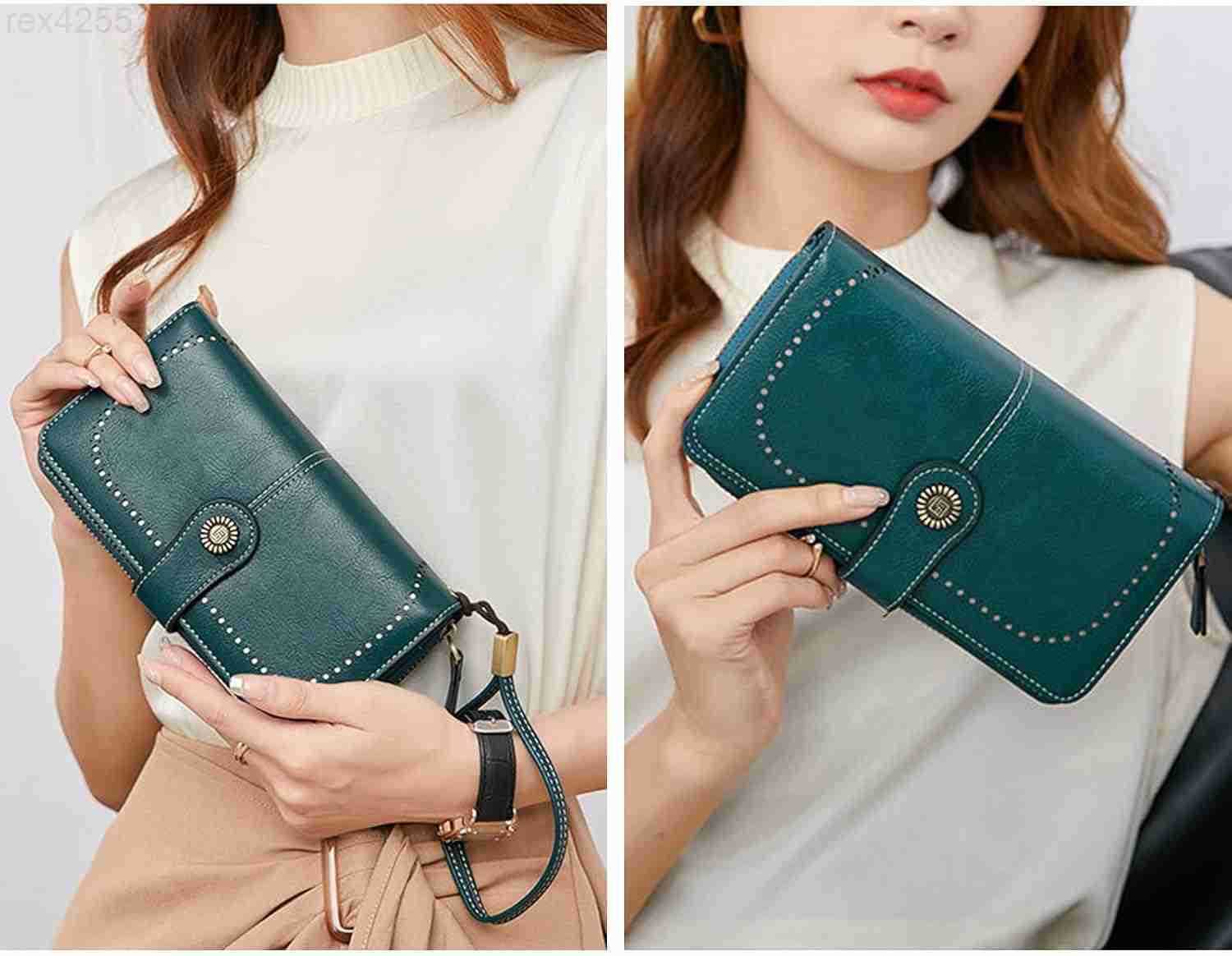 Red Wallet for Women PU Leather Large Capacity RFID TriFold Wallets with Wrist Strap and Zipper for Hold Credit CardsCell PhonesKeys Girlfriends Mothe