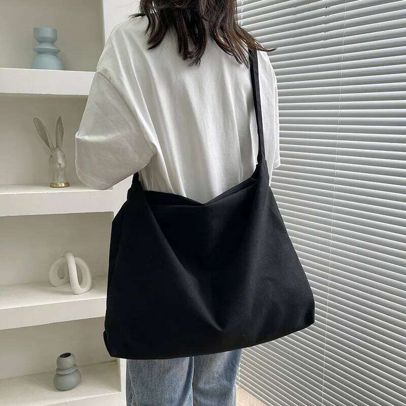 Solid Color Canvas Shoulder Large Capacity Crossbody Casual Shopping With Adjustable Strap Handbag Daily Travel Bag