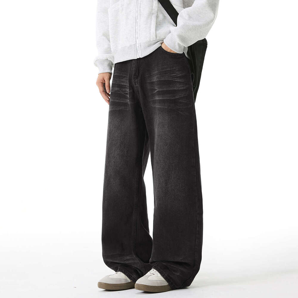 Cat Whiskers Vintage Washed Jeans for Men, New Autumn American High Street Trendy Loose Textured Straight Long Pants