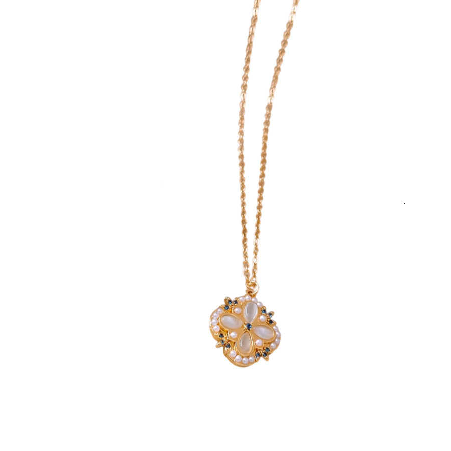 Luxury Brand Designer Jewelry Silver Needle Inlaid Diamond Pearl Flower Earrings Necklace Light Luxury High-End Clavicle Chain Fashion Versatile Jewel