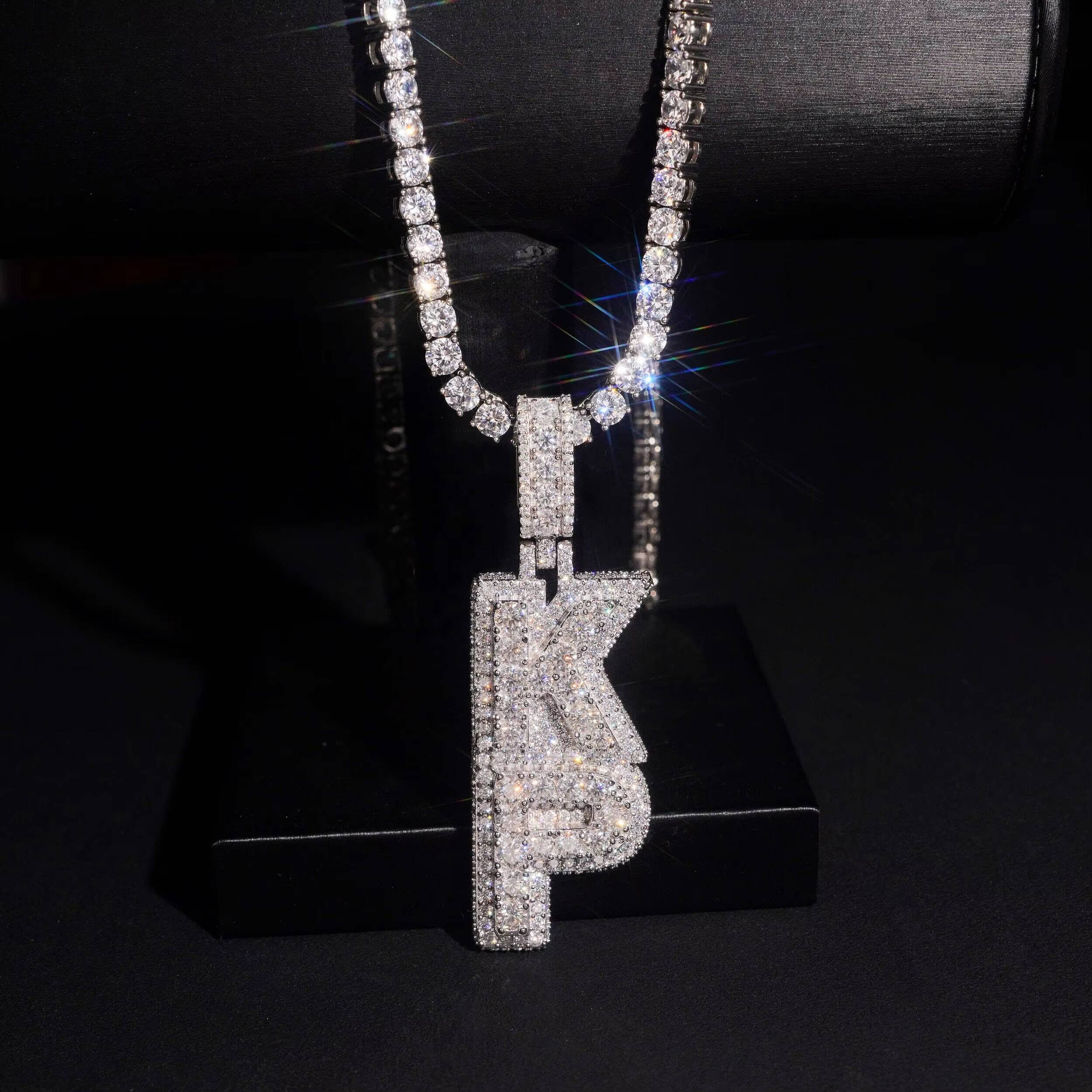 Iced Out Buss Down 925 Silver VVS Moissanite Diamond Vertical Name Letter Pendant Custom Pendant