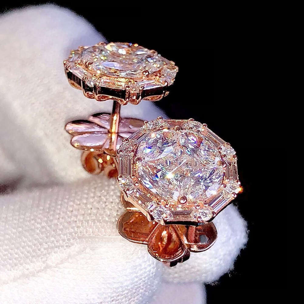 VVS Moissanite Cluster Stud Earrings Round & Baguette Marquise Cut Dia Design in Sier Rose Gold for Women