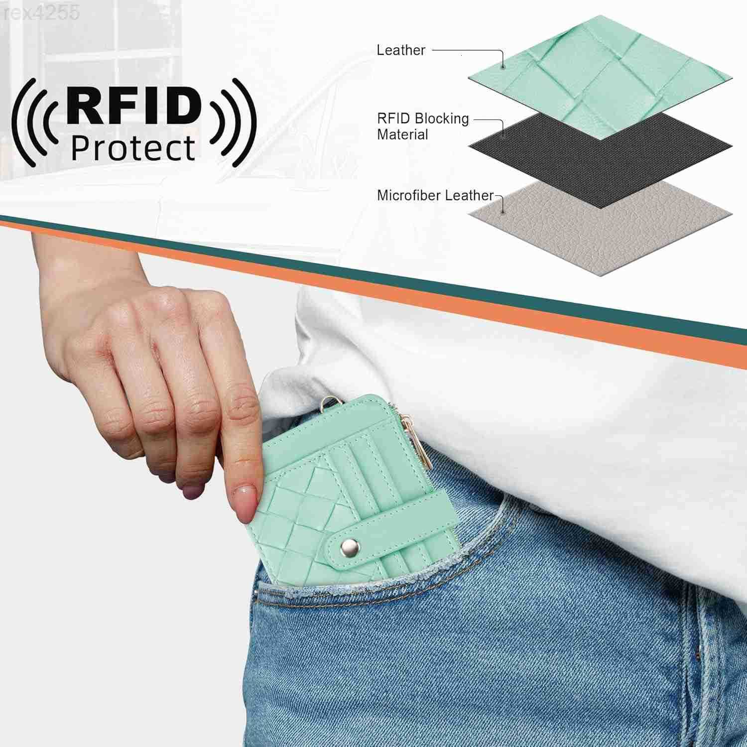 Keychain Wallet with Bracelet RFID Blocking Wristlet Credit Purse Card Holder Silicone Bead Tassel Key Ring for WomenW250911
