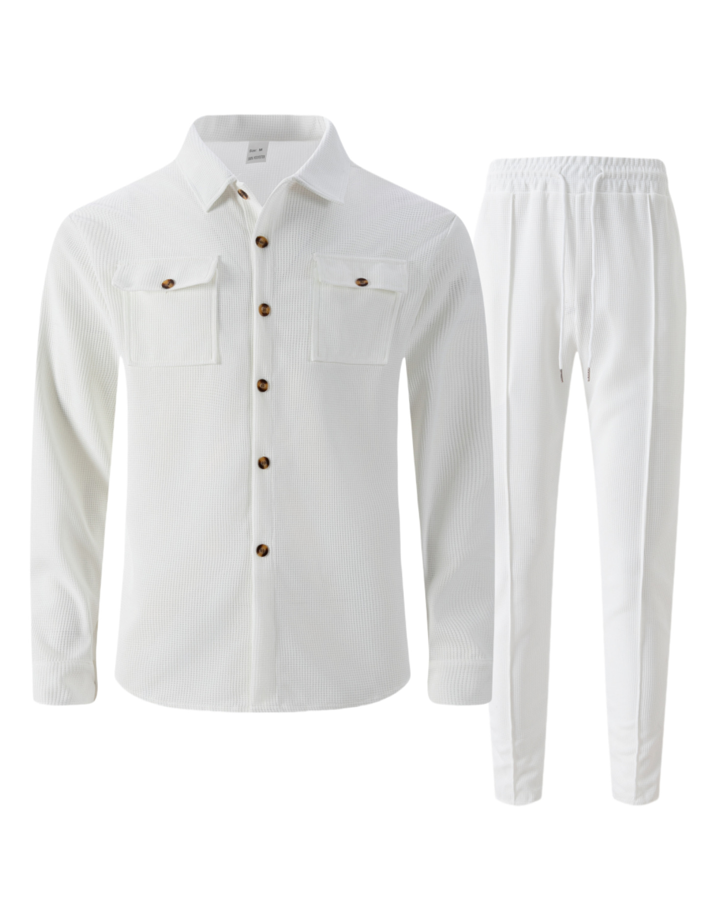 European American autumn new Tracksuits Waffle long sleeved shirt and long pants two piece solid color double-pocket workwear cardigan shirt set