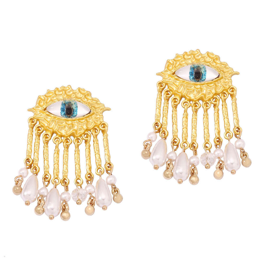 Vintage Style Creative Pendant Pearl Tassel Texture Eye Design Women's Elegant Earrings
