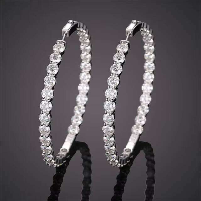 Big Hoop Women Sterling Sier Rose Gold 0.5ct Large Circle Moissanite Dia Earrings for Girl Men
