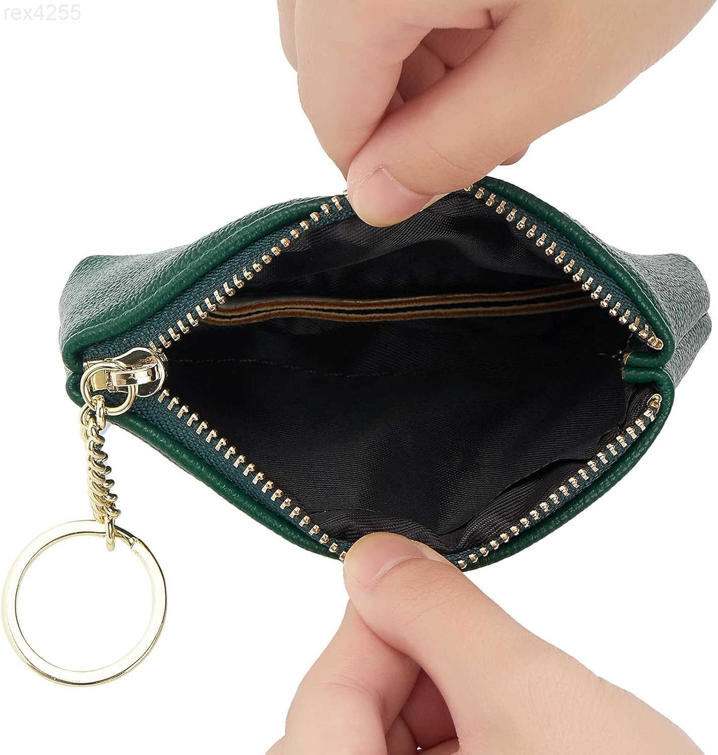 Artificial Leather Coin Purse Change Purse With Key Chain Ring Zipper For Men Women A GreenW250911