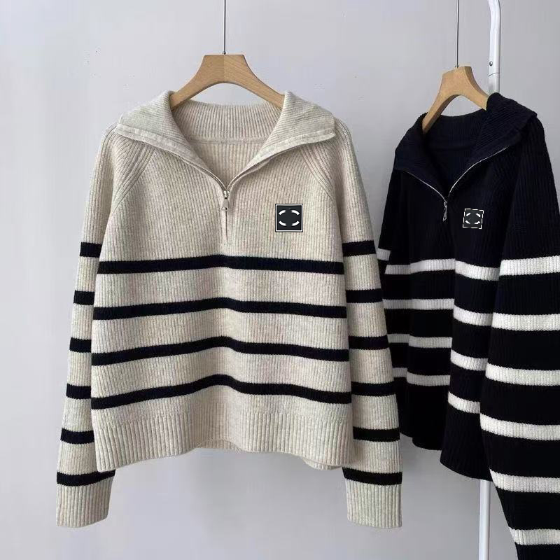 Women's Sweaters designer fashion collar half zipper striped sweater women autumn and winter new loose pullover knitted sweater large size top 5XL