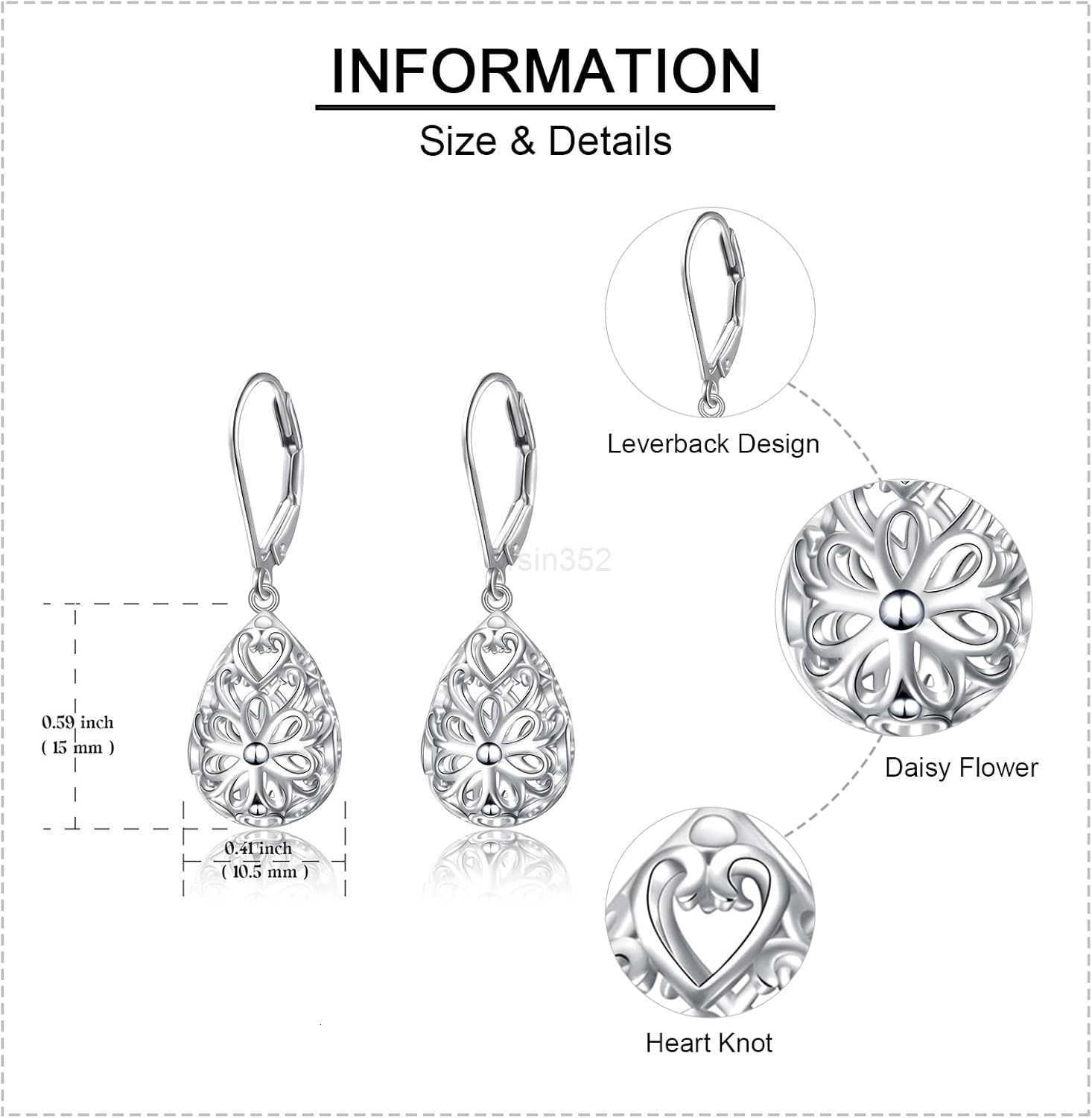 925 Sterling Silver Filigree Dangle Drop Earrings DaisyLotusRose FlowerMoonstone Leverback Teardrop Earrings for Women Infinity Celtic Knot Daisy Lotu