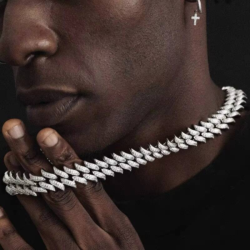 Hip Hop Style 925 Silver Tennis Necklace 265mm D Color VVS Diamond Iced Moissanite Jewelry Chain for Men Link Chain Necklace