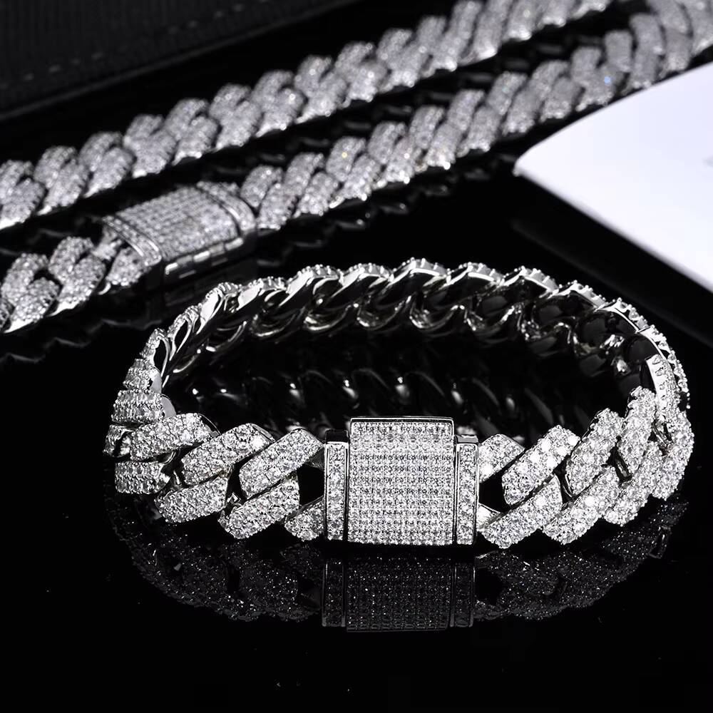 NUOYA High Quality 14MM Bling Diamond Cuban Chain Necklace for Men Party Gift Customizable Cuban Chains Hip Hop Jewelry