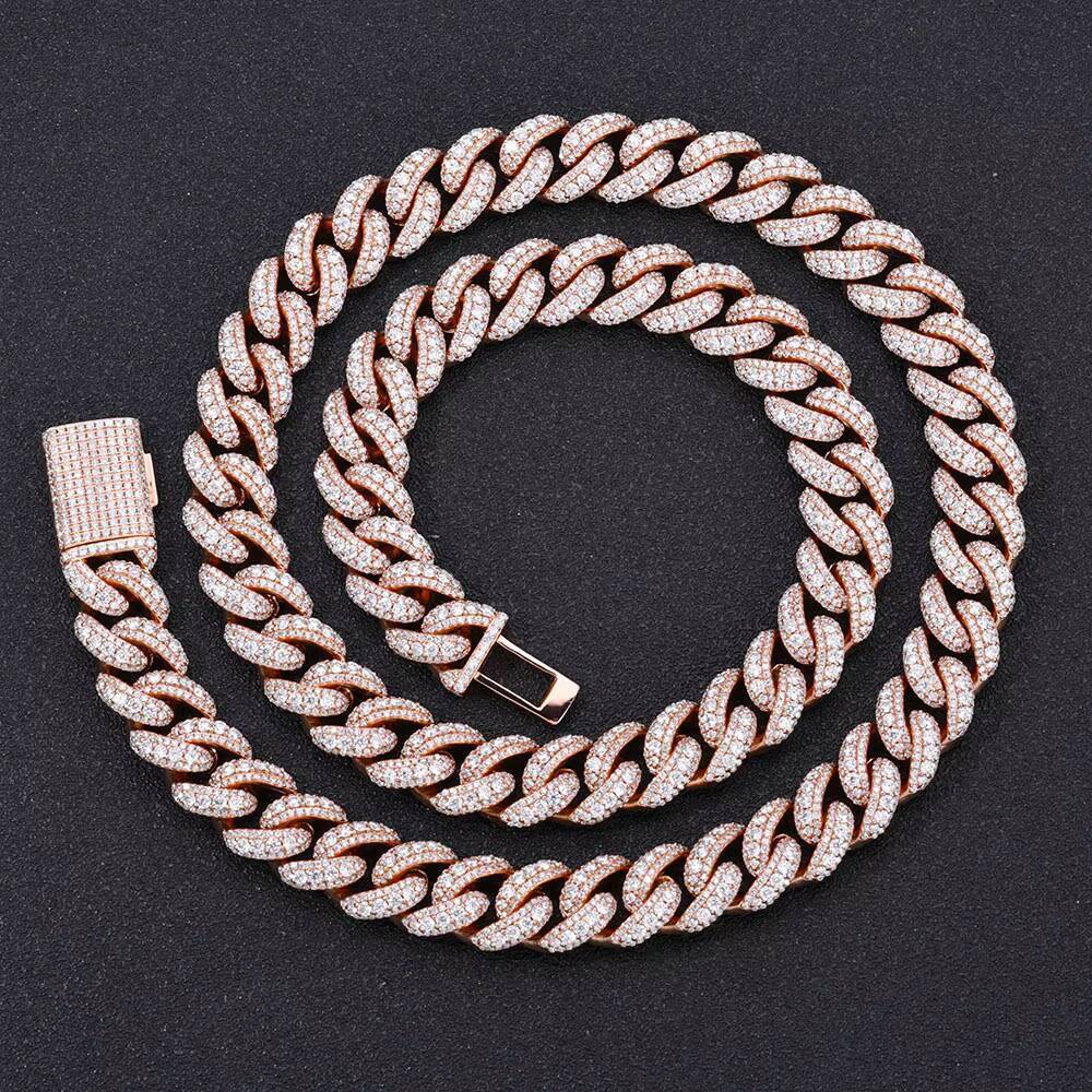 Hip Hop Jewelry for Men 15mm 3 Row Iced Out Diamond Cuban Chain Necklace White Gold Plated Miami Cuban Link Chain