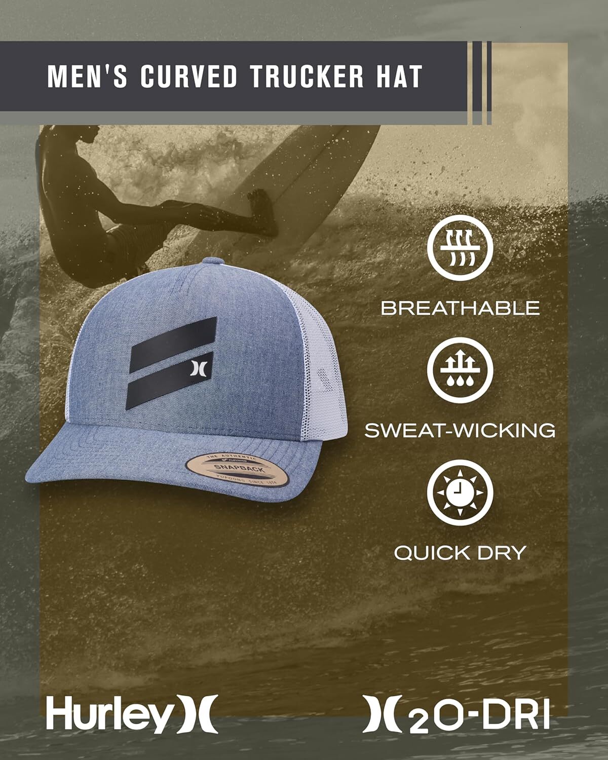 Mens Trucker Hat - Lightweight Breathable Poly Mesh Back Curved Bill Baseball Cap with Adjustable Snap Closure