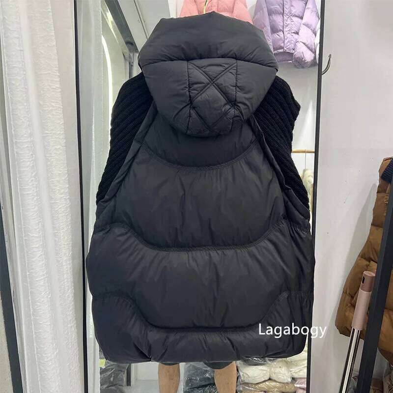 Lagabogy 2025 Winter Women White Duck Down Sleeveless Warm Puffer Jacket Casual Loose Knitwear Patchwork Vest Hooded Waistcoat