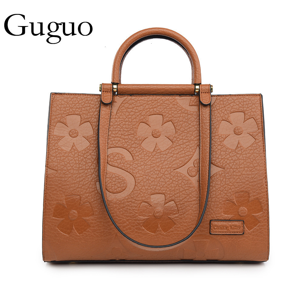 Guguo Free Shipping Designer Luxury Handbag Fashion 3D Embossed Large Bag Simple Large Capacity Commuter Bag Women's Ultra-fine Fiber Leather Tot