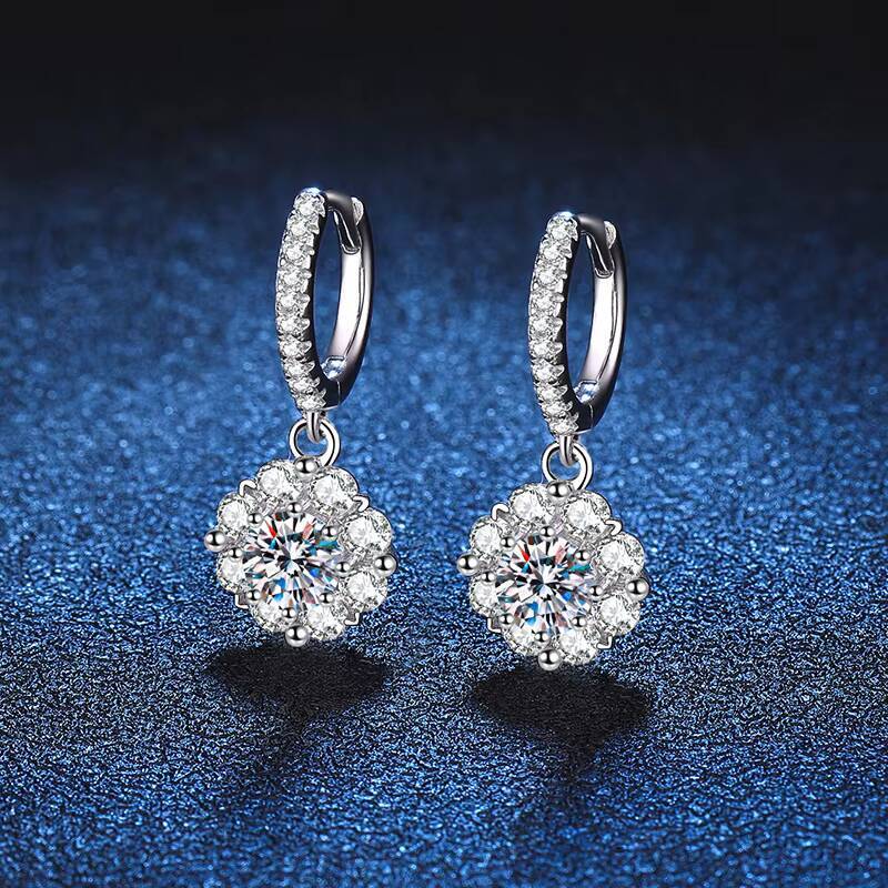 S925 Sterling Silver Earrings Pt950 Plated Moissanite Drill 50 Points D Color Elegant Moissanshi Design Moissanite Jewelry
