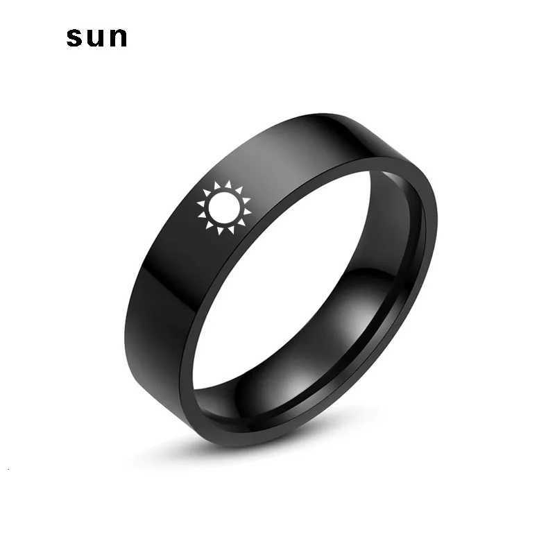 Fashion Style Jewellery Moon Star Sun Couple Rings Lovers Rings for Women Men Classic Black Color Stainless Steel Gift Accessori W250911