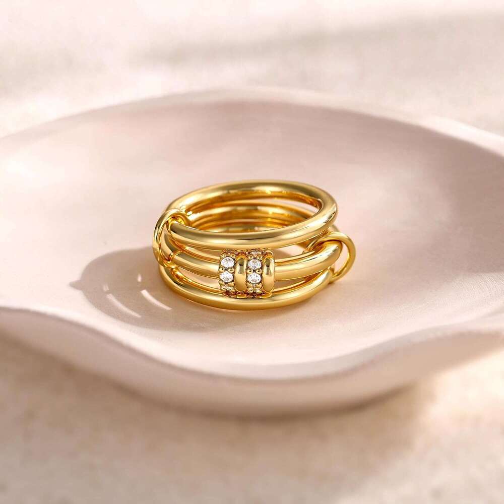 Stackable Plated Cubic Zirconia Statement Rings, Non Tarnish Ring Set, Dainty Gold for Women, Trendy Fashion Chunky Stacking Rings