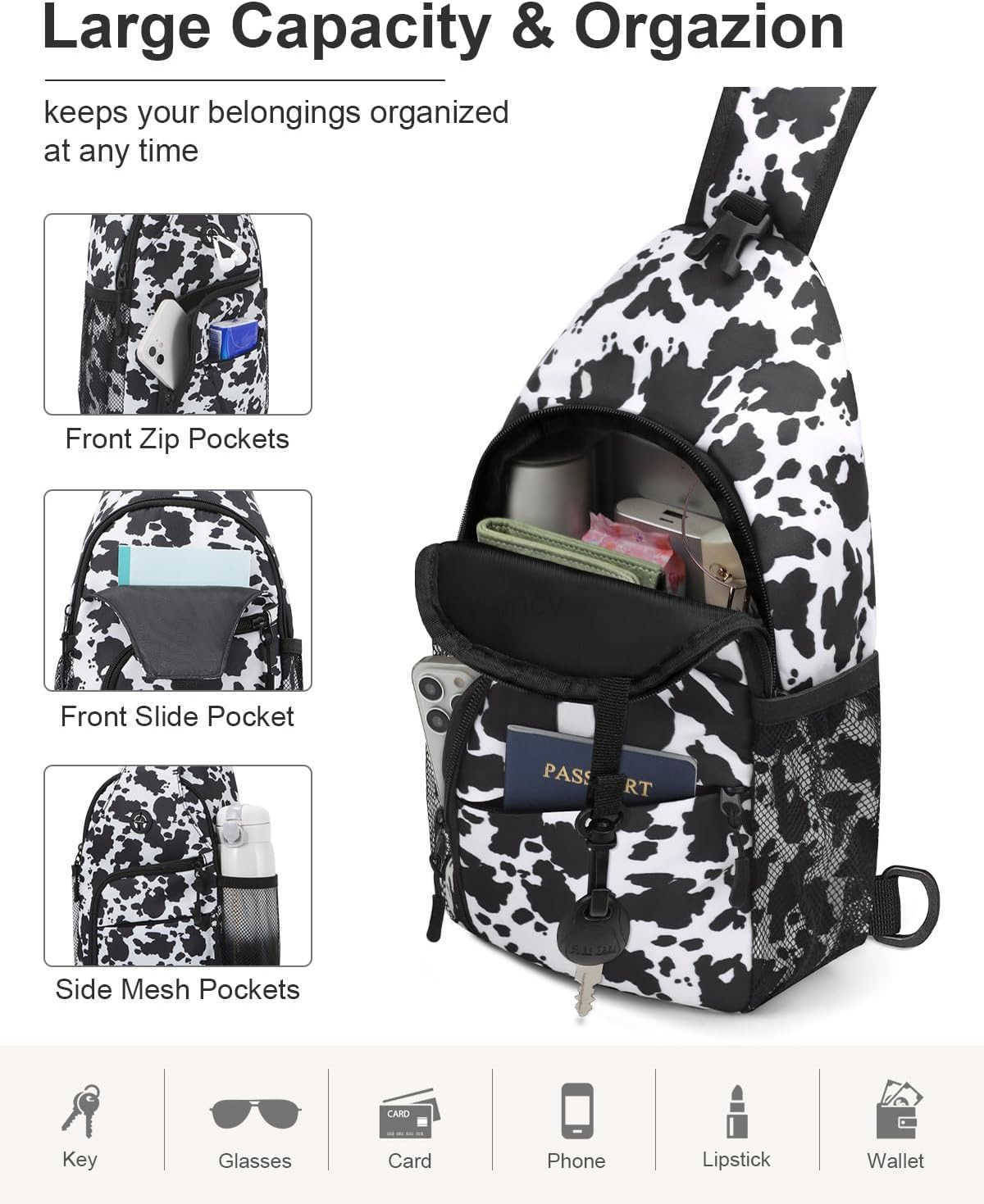 Crossbody Bags for Women Man Waterproof Sling Bag Backpack Trendy Casual Cross Body Bag with Convertible Shoulder Strap Chest Bag for Camping Hiking T