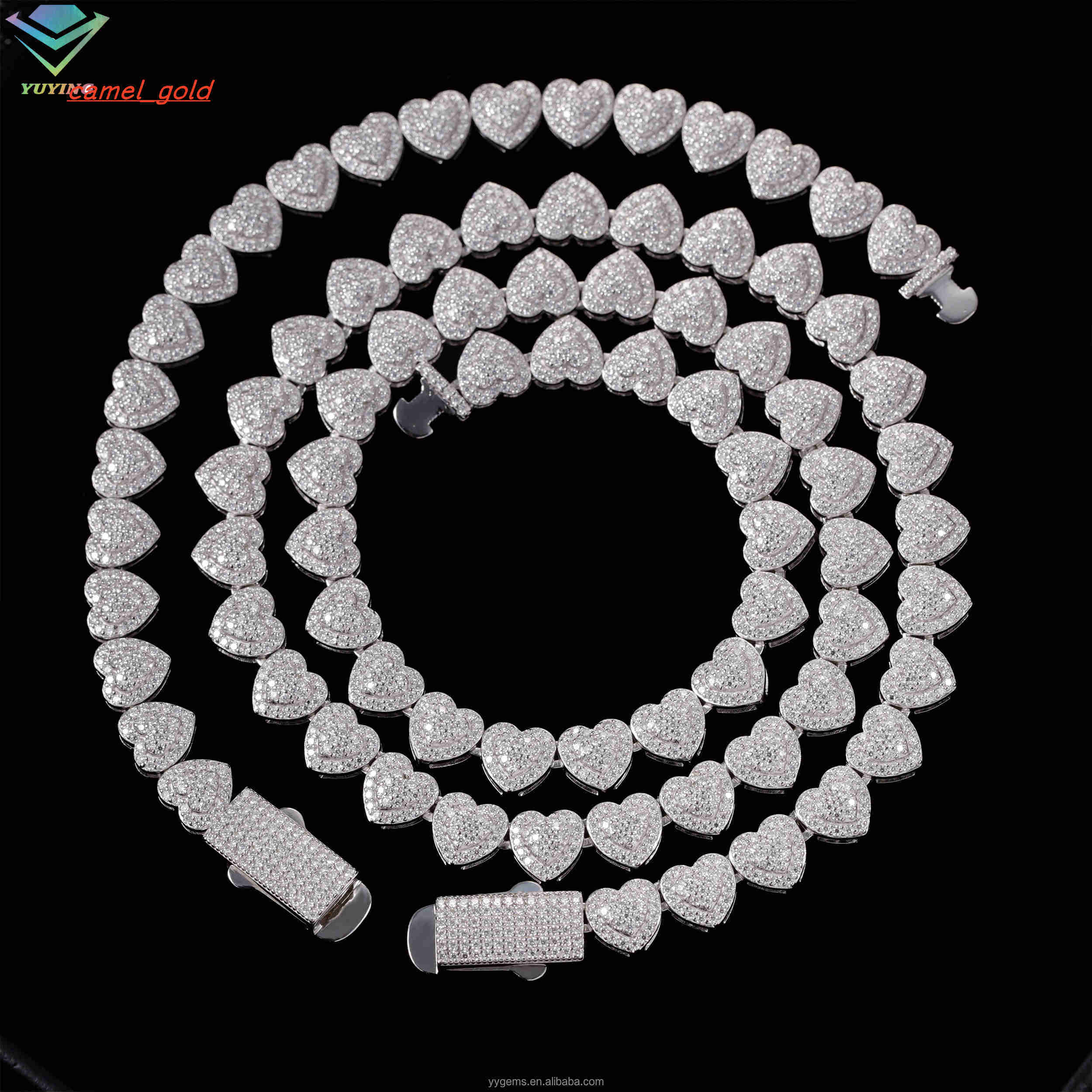 10mm 925 Solid Silver Vvs Moissanite Chain Hip Hop Style Heart Chain Iced Out Cuban Link Chain for Men