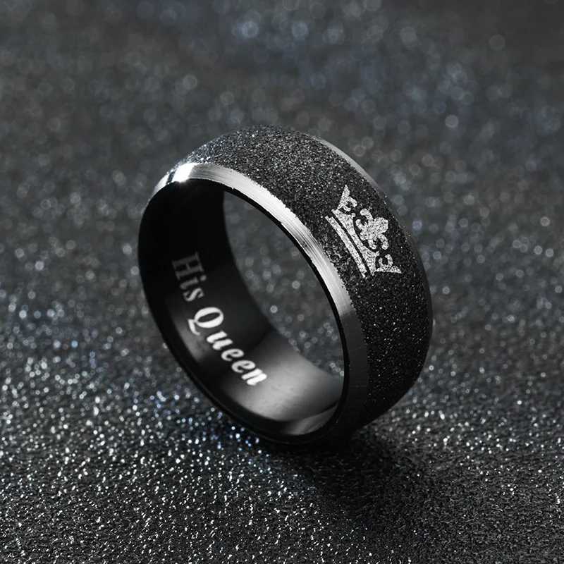 Her King and His Queen Letter Couple Rings For Women Men Crown Black 8MM Stainless Steel Matte Ring Lovers Wedding Jewelry W250911
