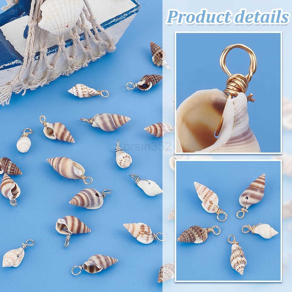 PandaHall Shell Pendants Spiral Seashells Craft Charms Cowrie Sea Shells Pendant Natural Shell Charms Conch Shells with Loop BailW250911